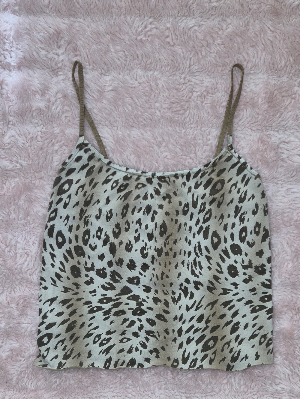 Leopard Print Spaghetti Strap Cami Tank Top - Cream/Brown